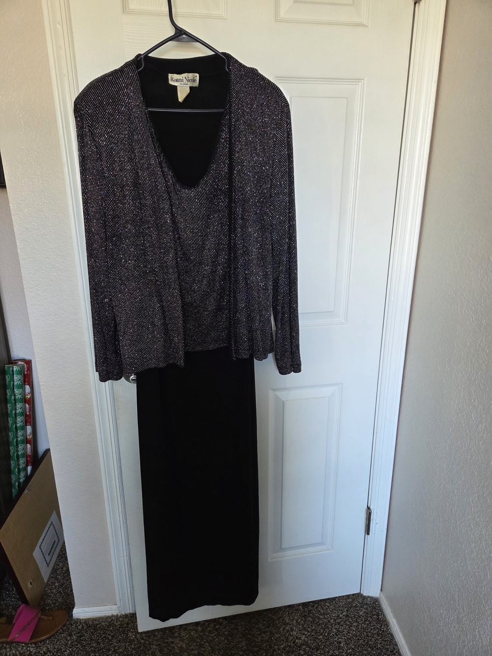 Ronni Nicole Black Dress with Shimmery Silver-Thread Jacket